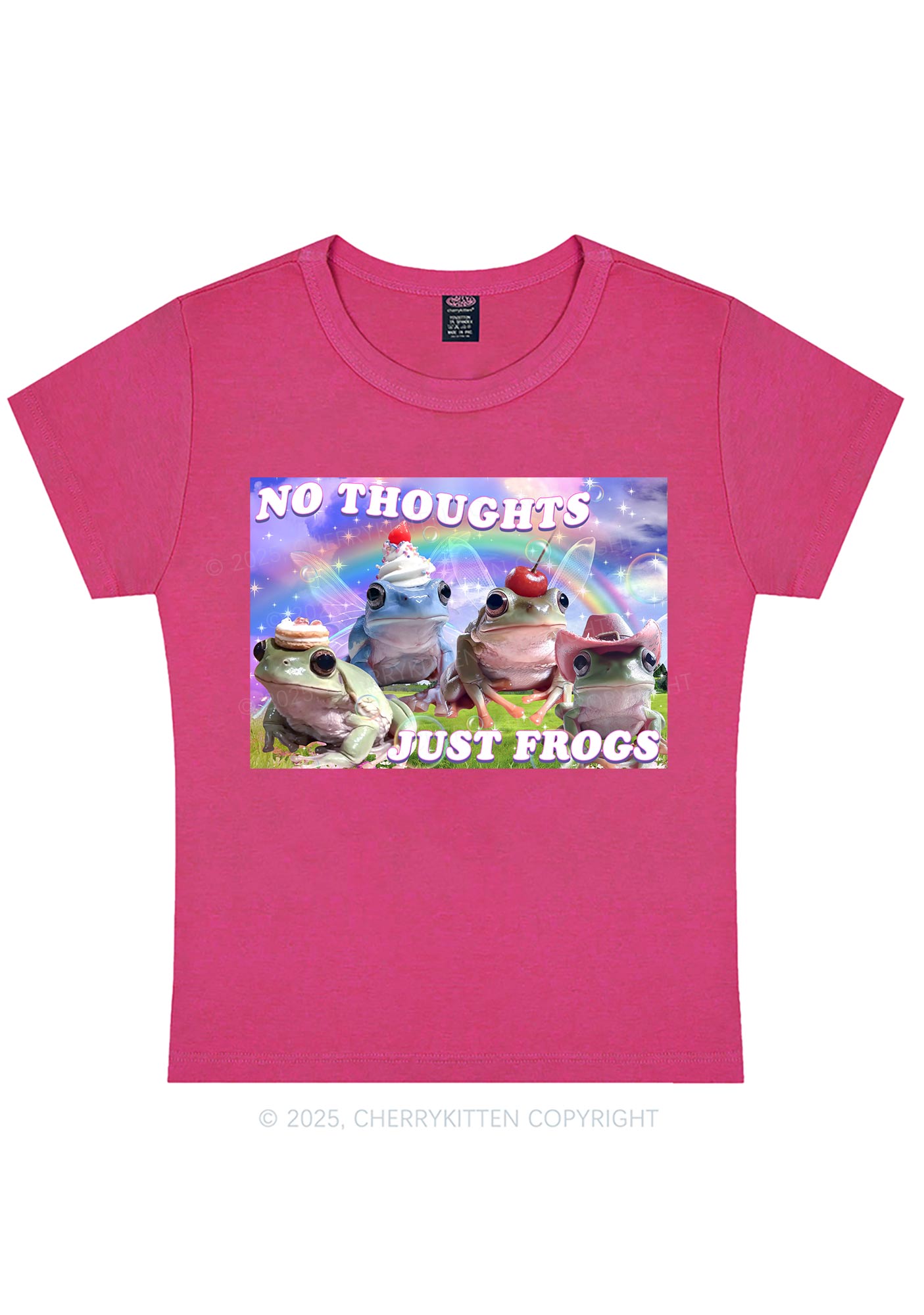 No Thoughts Just Frogs Y2K Baby Tee Cherrykitten