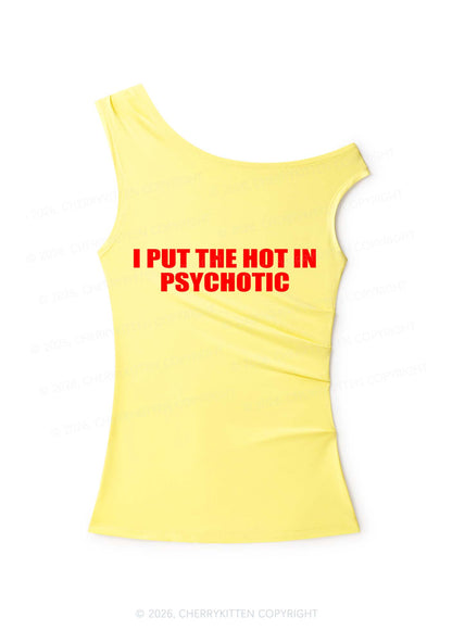 I Put The Hot In Psychotic Y2K Off Shoulder Tank Top Cherrykitten
