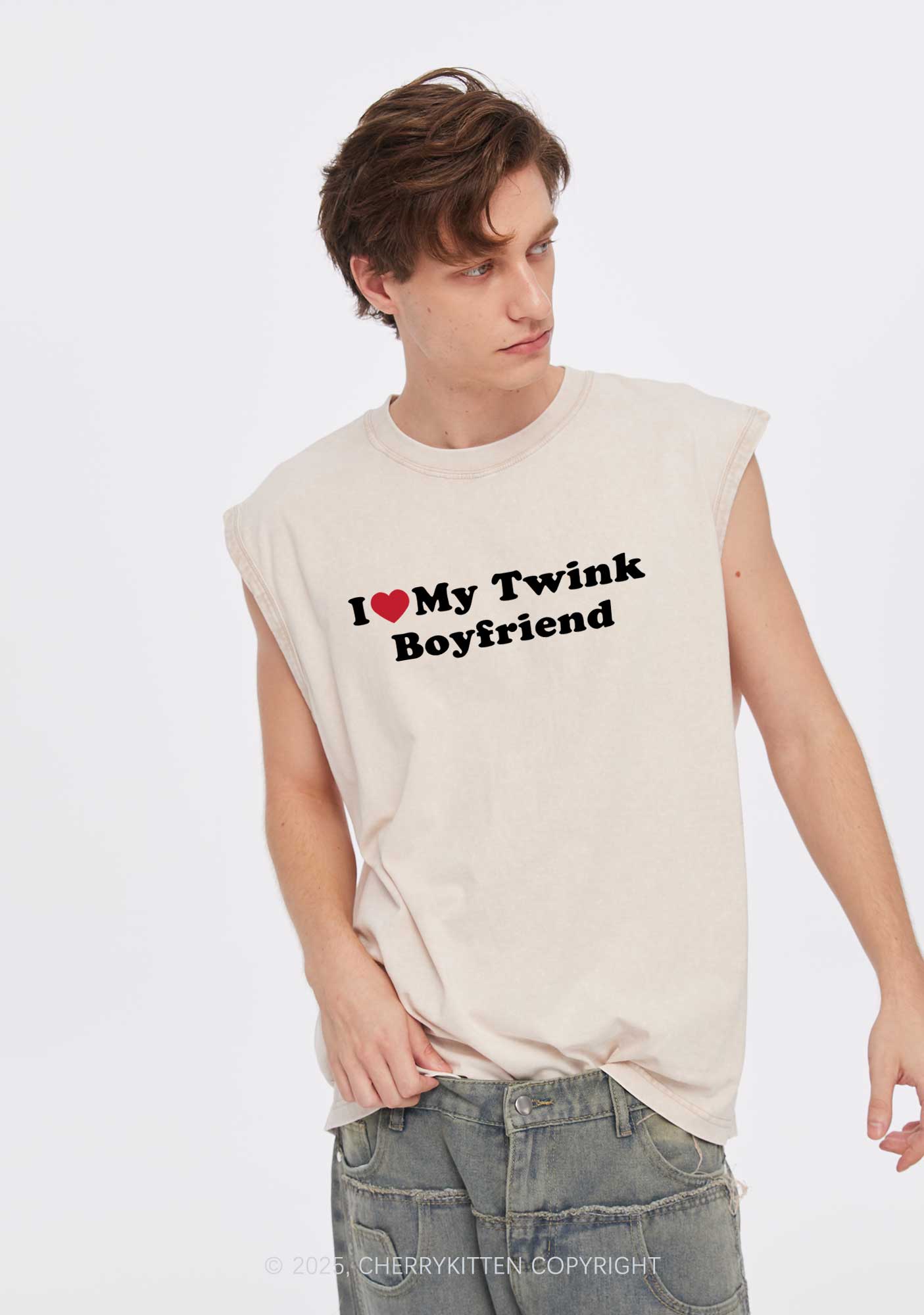 I Love My Twink BF Pride Y2K Washed Muscle Tank Cherrykitten