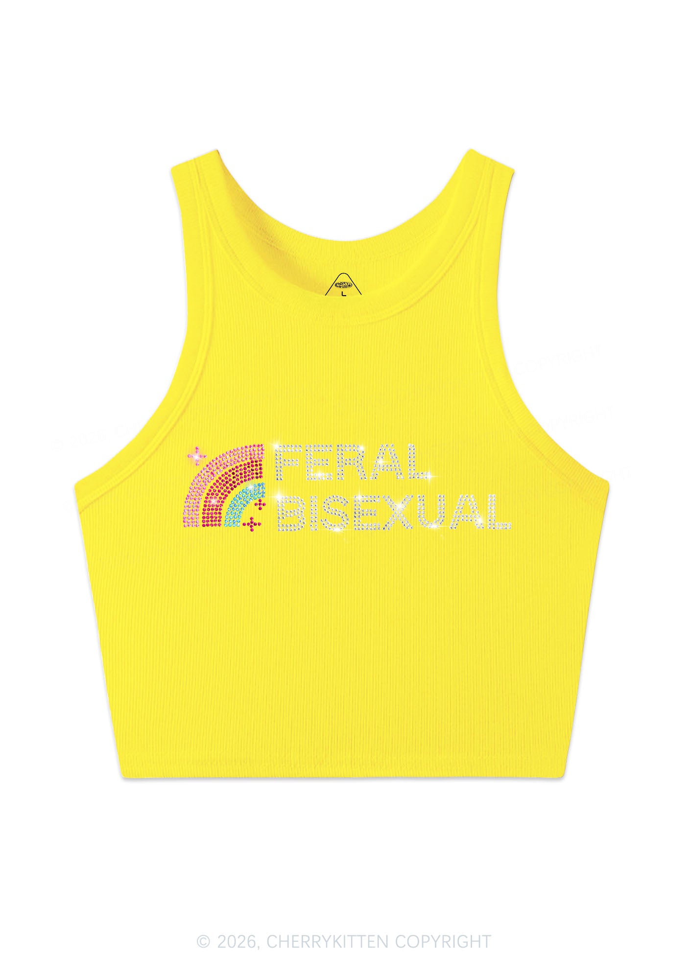 Rhinestone Feral Bisexual Pride Y2K Crop Tank Top Cherrykitten
