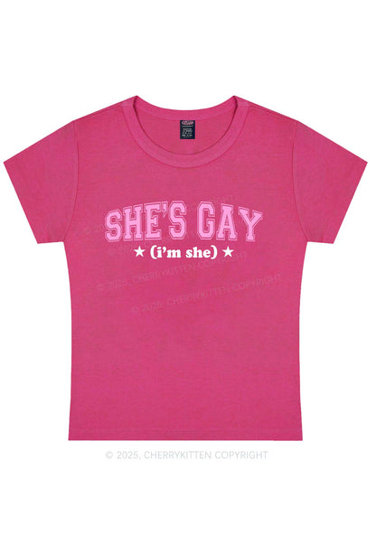 She Is Gay Y2K Baby Tee Cherrykitten