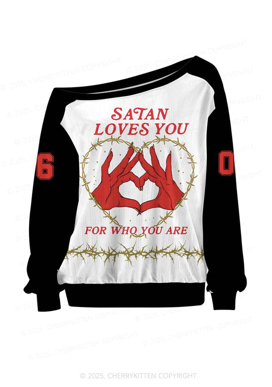 Halloween Custom White Satan Heart Y2K Off Shoulder Long Sleeve Sport Jersey Shirts Cherrykitten