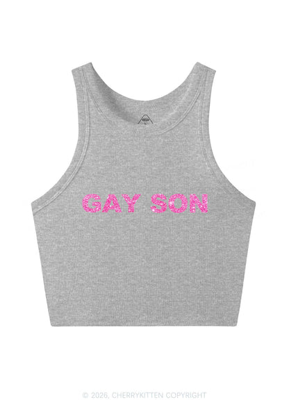 Glitter Gay Son Pride Y2K Crop Tank Top Cherrykitten