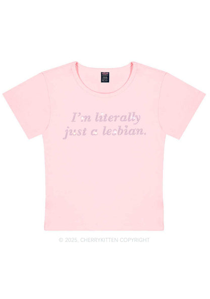 Rhinestone Literally Just A Lesbian Pride Y2K Baby Tee Cherrykitten