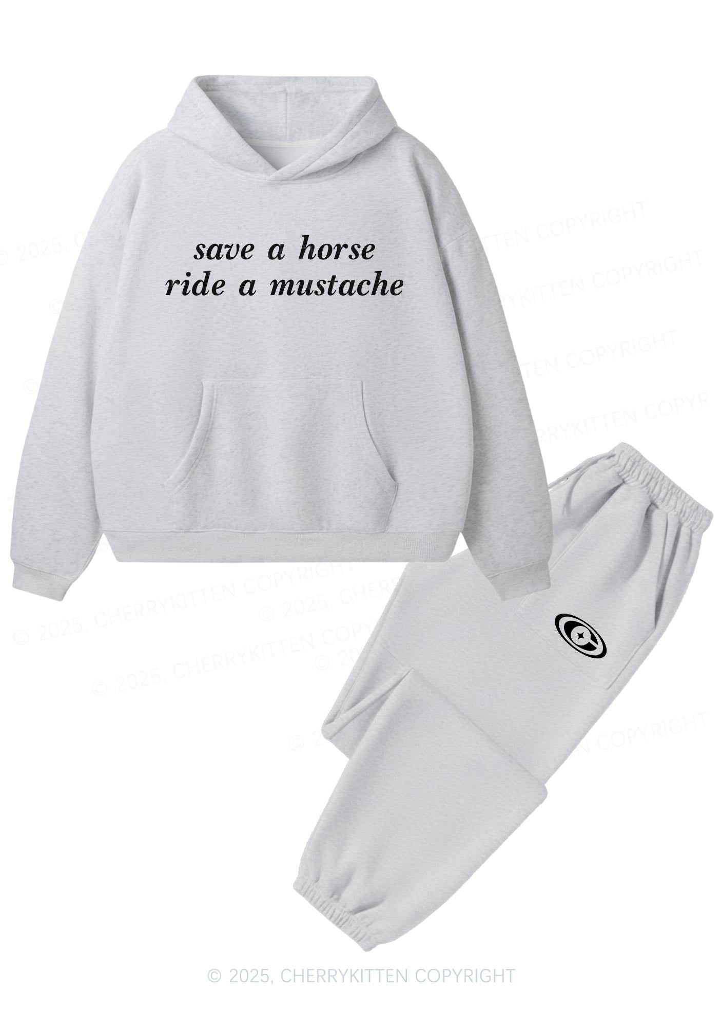 Ride A Mustache Y2K Fleece Hoodie Set Cherrykitten