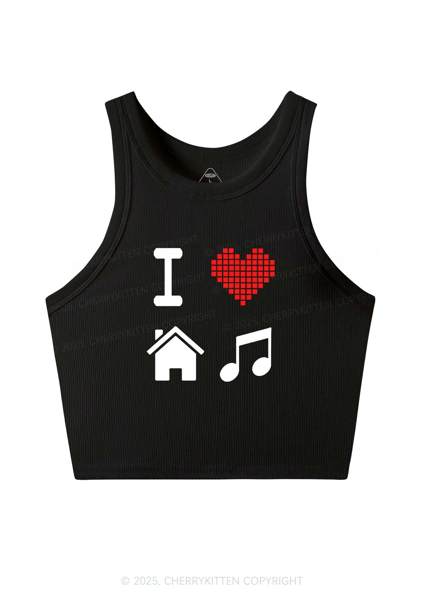 I Love House Music Y2K Crop Tank Top Cherrykitten