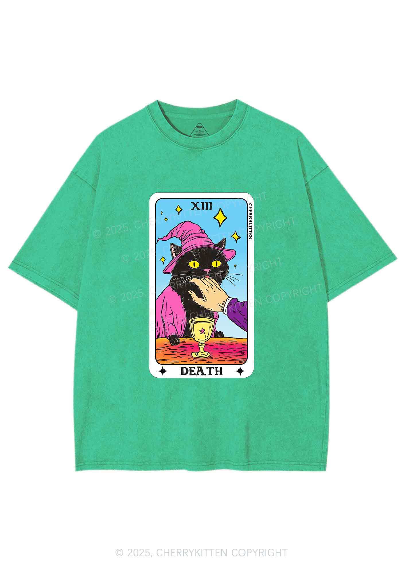 Halloween Death Black Cat Y2K Shirts Washed Tee Cherrykitten