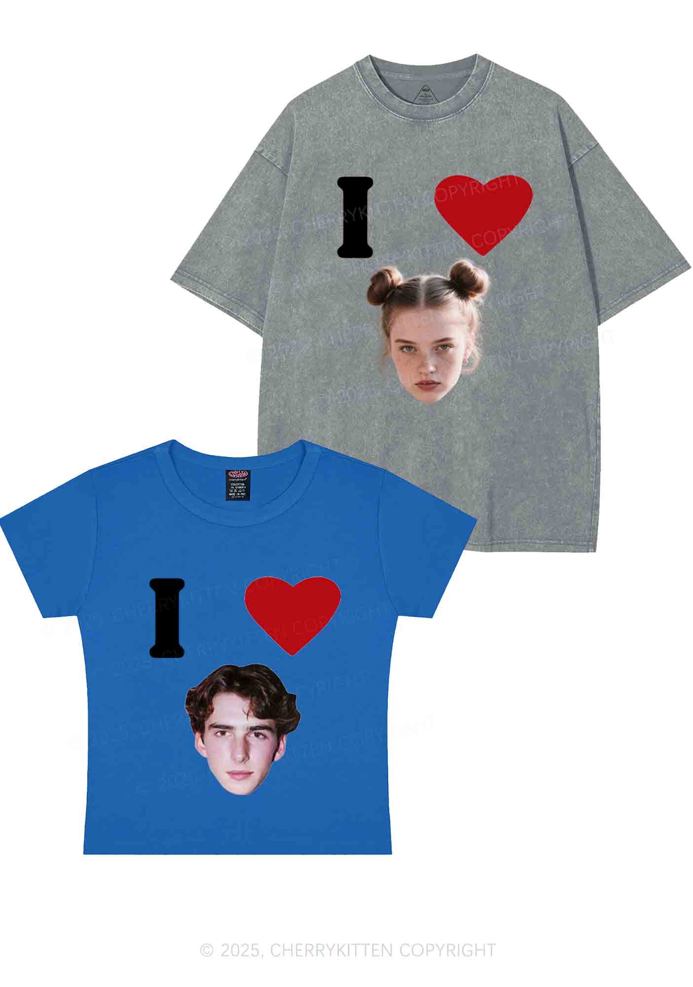 I Love Custom Portrait Y2K Valentine's Day Couple Shirt Cherrykitten