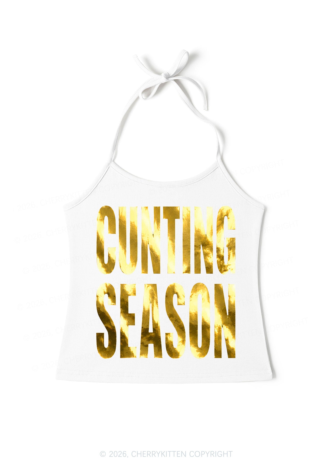 Cxxting Season Silver Foil Printed Y2K Halter Neck Cami Cherrykitten