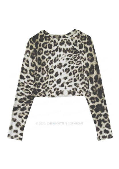 Wild Leopard Y2K Mesh Long Sleeve Crop Top Cherrykitten