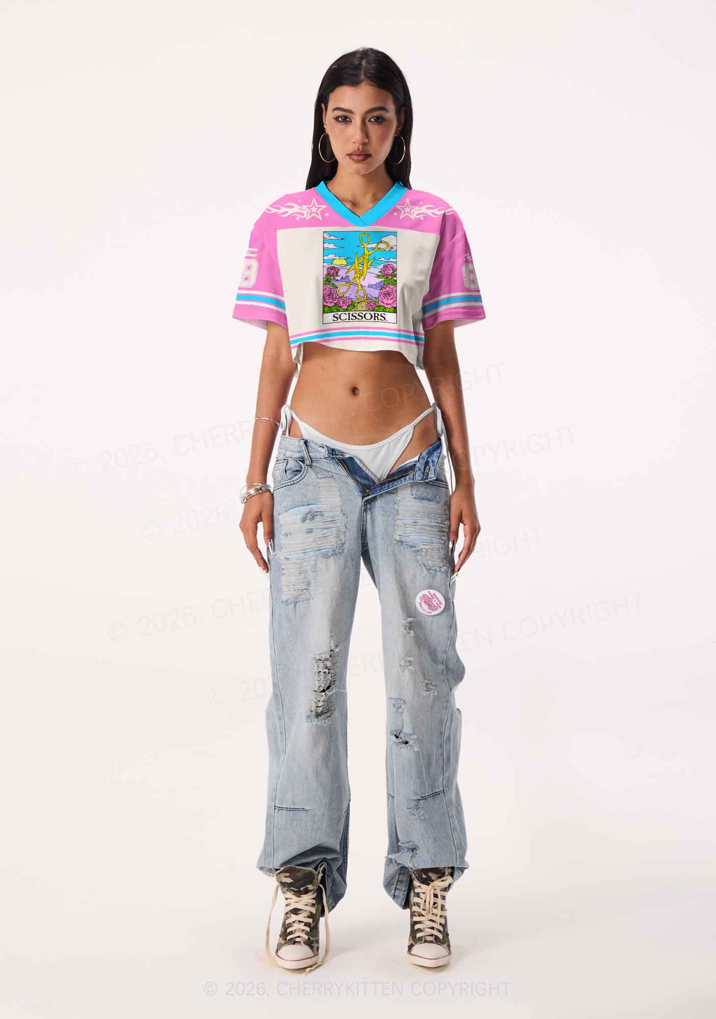 Yellow Scissors Pride Y2K Crop Sport Jersey Shirts Cherrykitten
