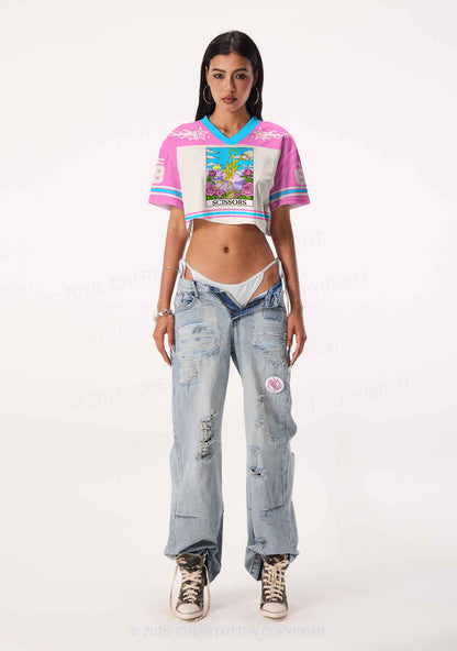 Yellow Scissors Pride Y2K Crop Sport Jersey Shirts Cherrykitten