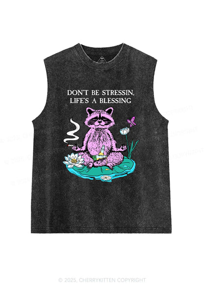 Dont Stress Raccoon Y2K Washed Muscle Tank Cherrykitten