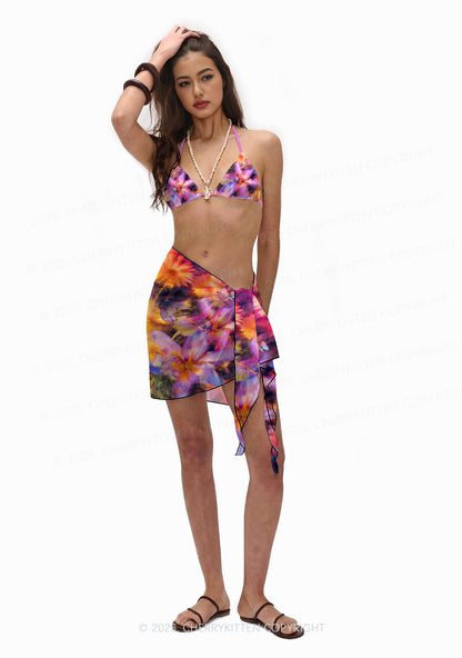 Purple Floral Butterfly Y2K Print Bikini Set Cherrykitten