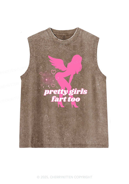 Pretty Girls Fart Too Y2K Washed Muscle Tank Cherrykitten