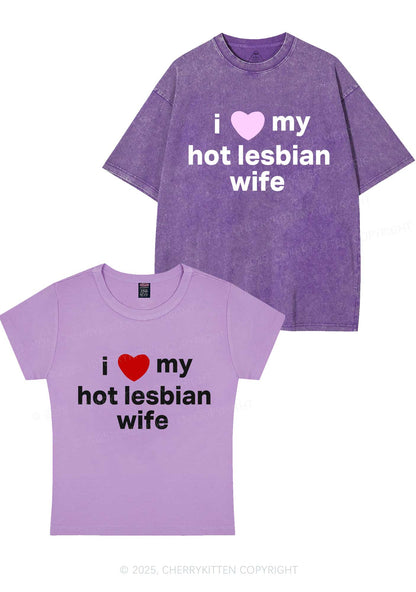 Love My Hot Lesbian Wife Y2K Valentine's Day Couple Shirt Cherrykitten
