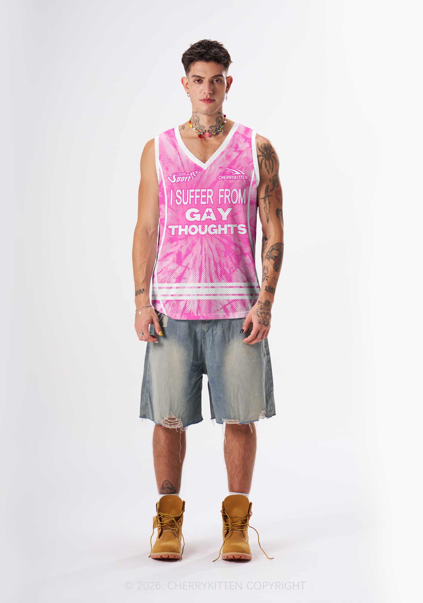 Pink Tie Dye Gay Thoughts Pride Y2K Sport Jersey Tank Cherrykitten
