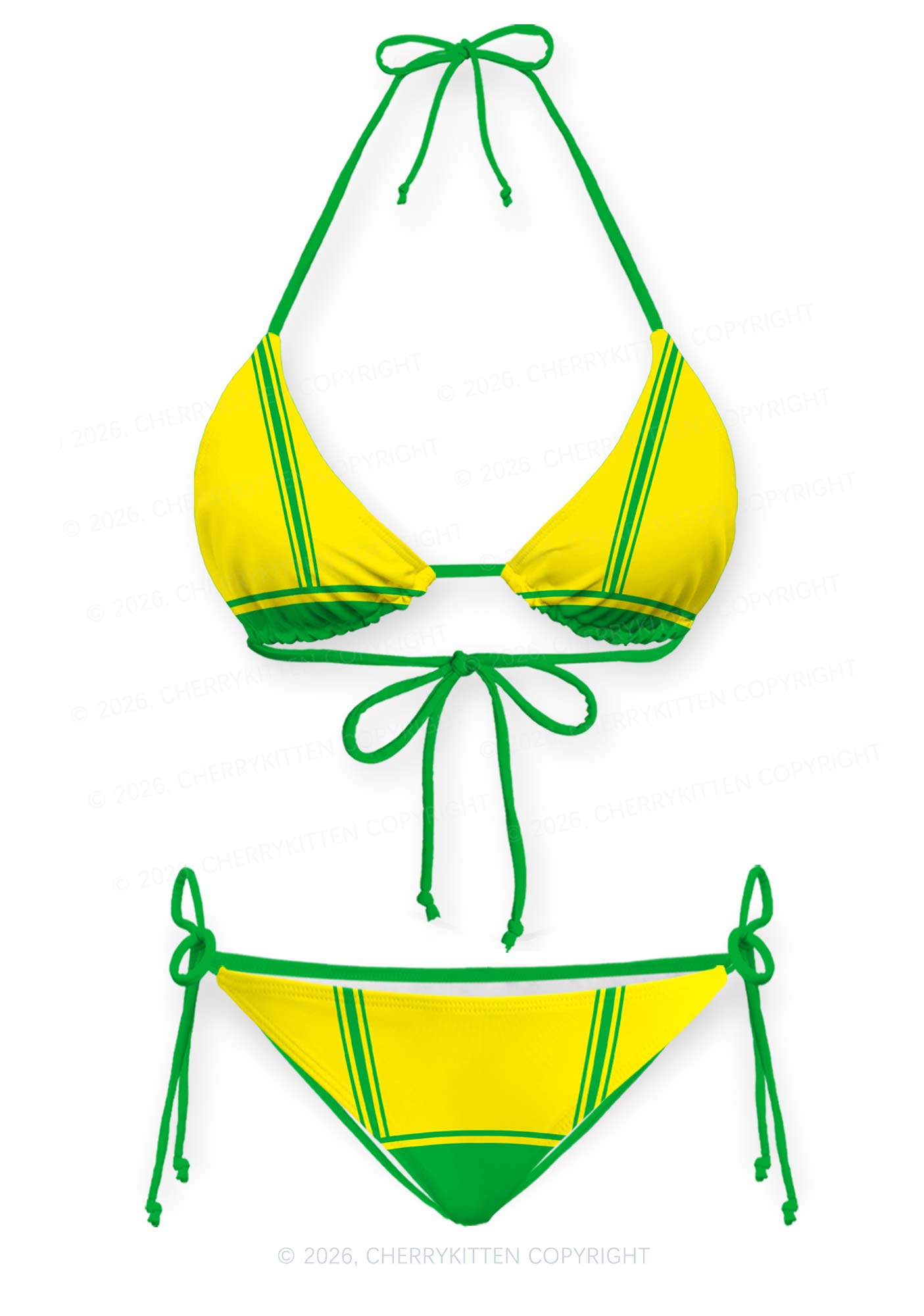 Yellow Green Flame Y2K Print Bikini Set Cherrykitten