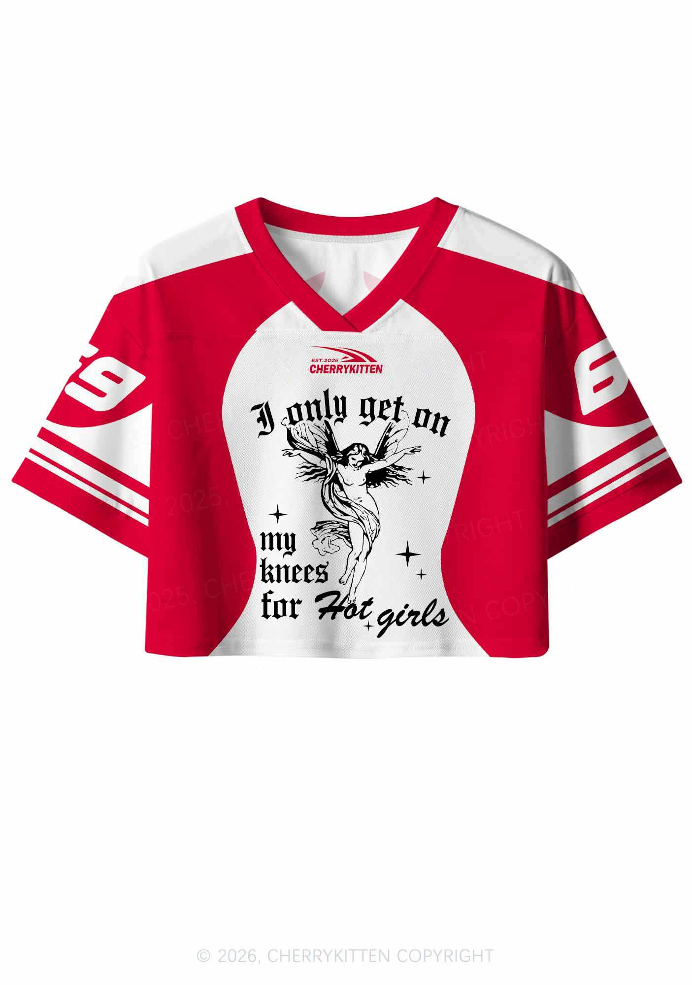 Get On My Knees For Hot Girls Pride Y2K Crop Sport Jersey Shirts Cherrykitten