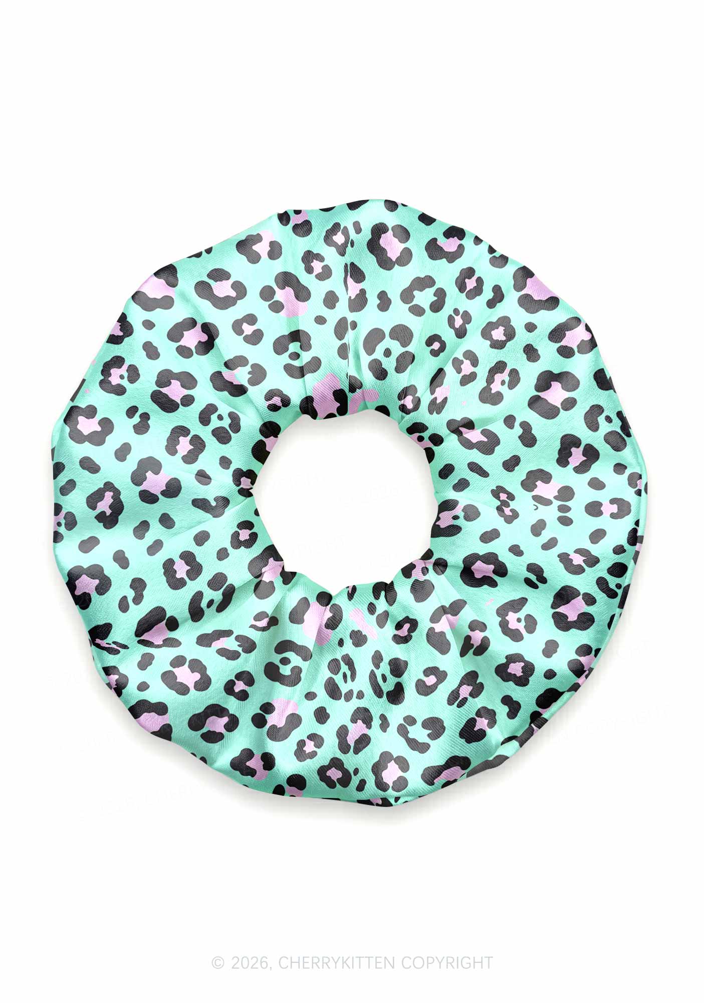 Mint Green Leopard Y2K Hair Scrunchie Cherrykitten