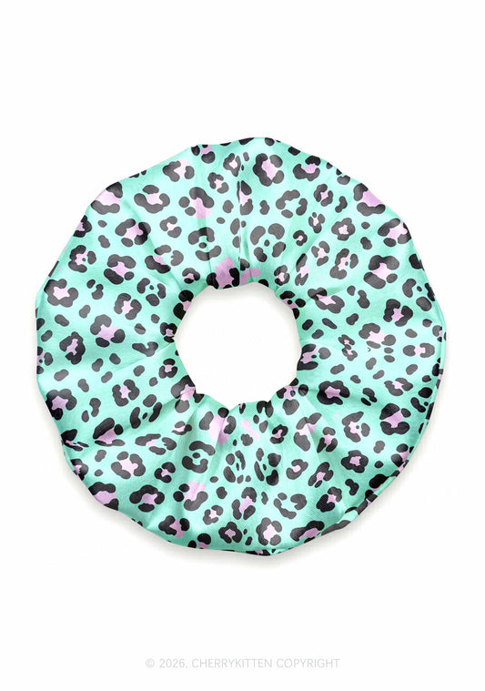 Mint Green Leopard Y2K Hair Scrunchie Cherrykitten