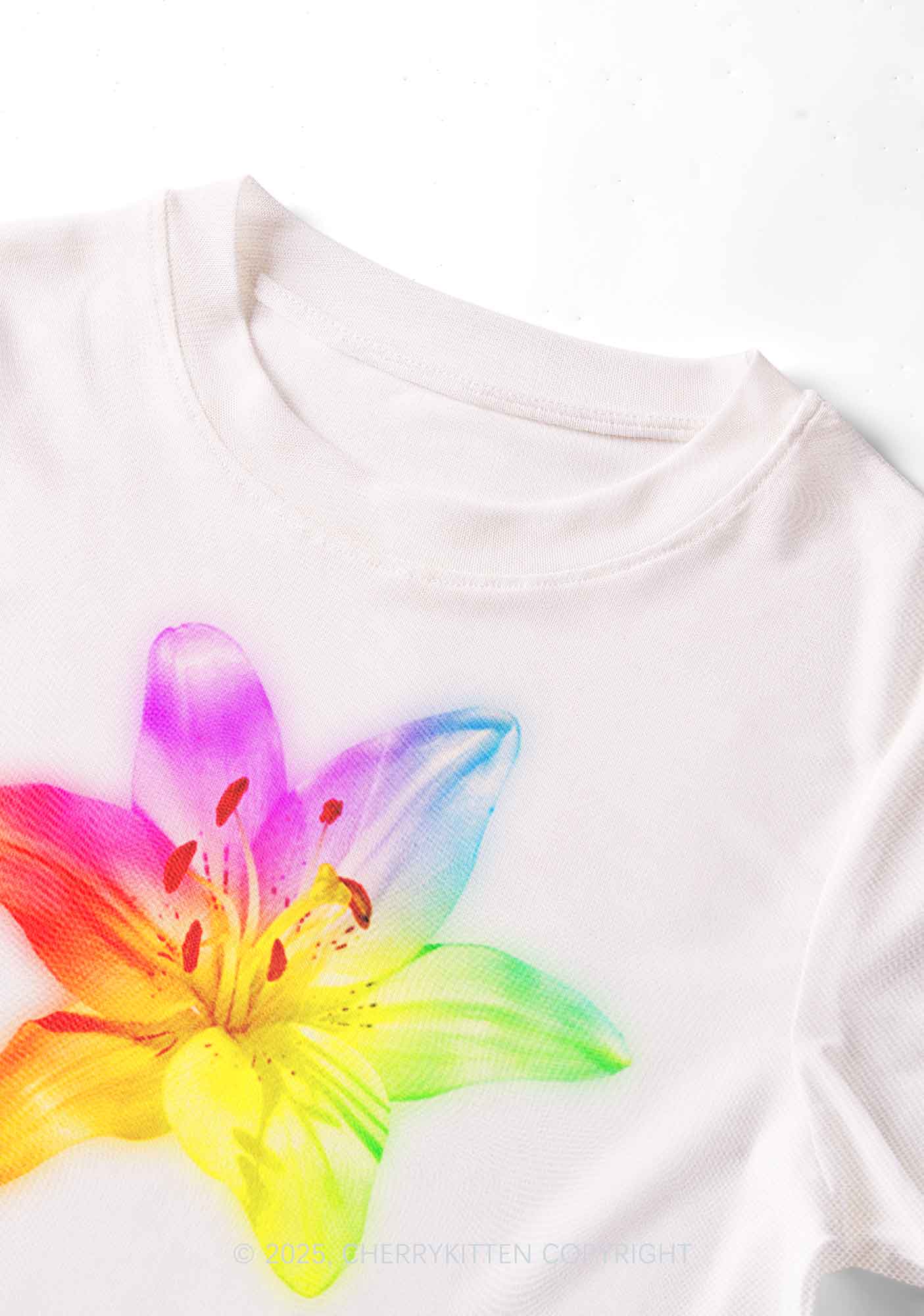 Rainbow Lily Pride Y2K Mesh Crop Top Cherrykitten
