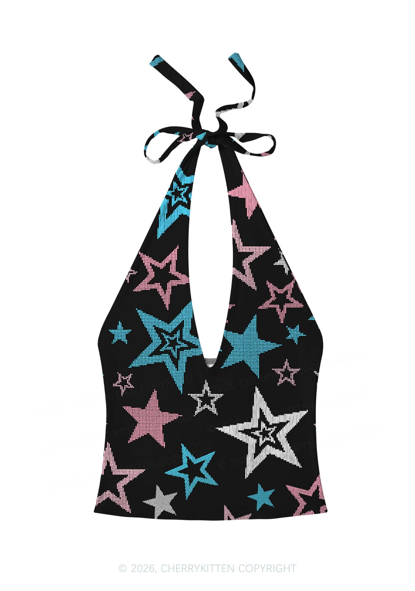 Trans Star Pride Y2K Print Halter Deep V Neck Cami Cherrykitten