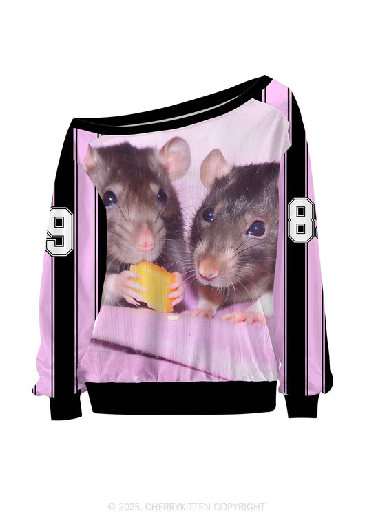 Custom Cheese Rat Y2K Off Shoulder Long Sleeve Sport Jersey Shirts Cherrykitten