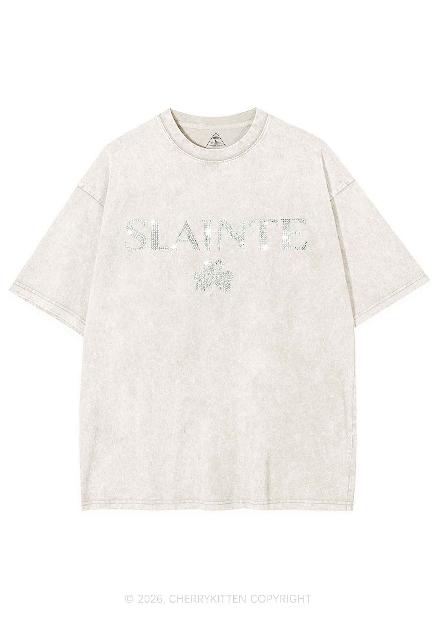 Rhinestone Slainte St Patricks Y2K Shirts Washed Tee Cherrykitten