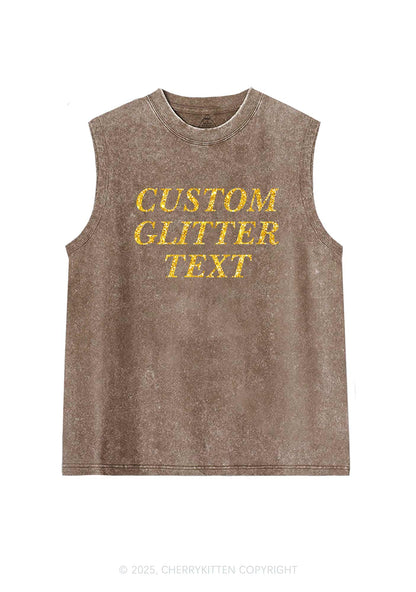 Custom Text Glitter Y2K Washed Muscle Tank Cherrykitten