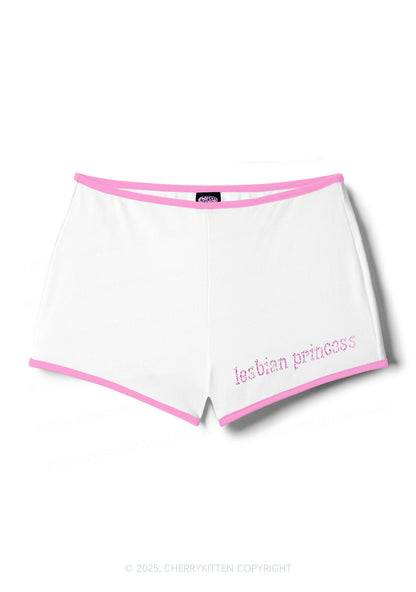 Rhinestone Pink Lesbian Princess Y2K Booty Shorts Cherrykitten