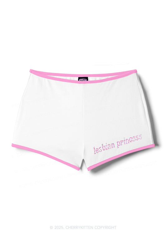 Rhinestone Pink Lesbian Princess Y2K Booty Shorts Cherrykitten