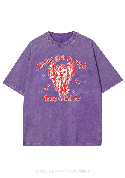 Kissing Girls To Hell Pride Y2K Shirts Washed Tee Cherrykitten