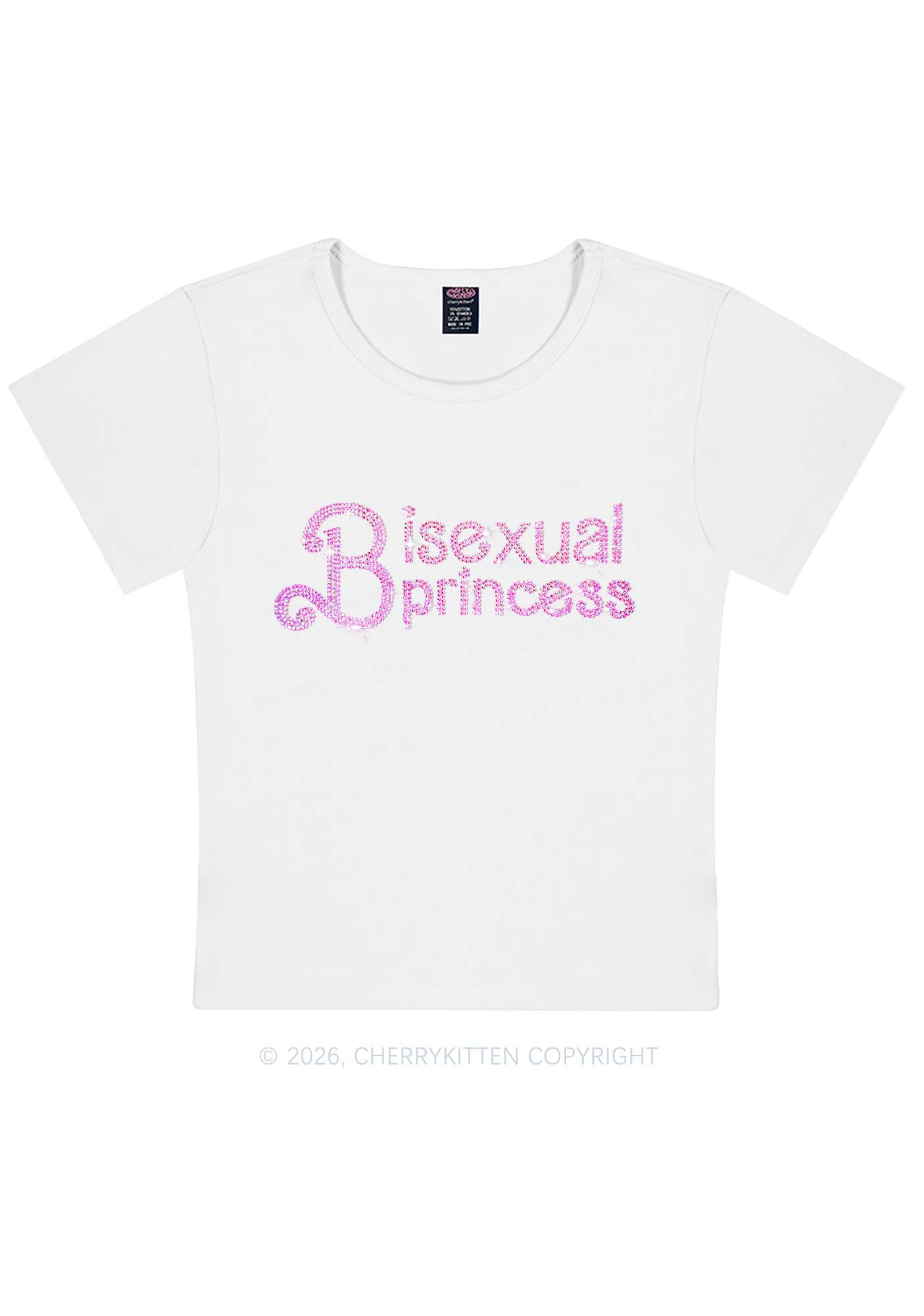 Rhinestone Bisexual Princess Pride Y2K Baby Tee Cherrykitten