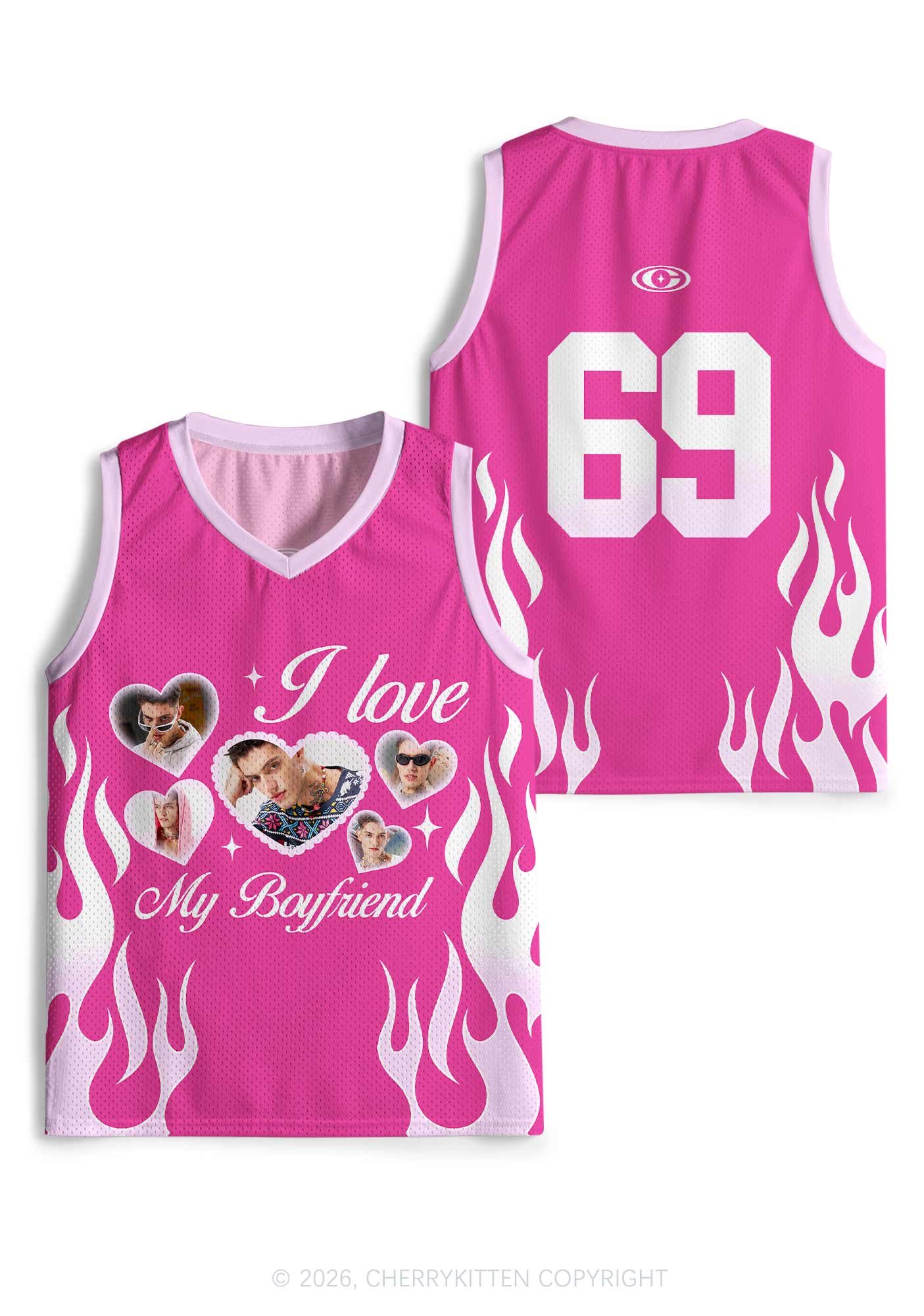 Hot Pink Custom GF BF Photo Y2K Sport Jersey Tank Cherrykitten