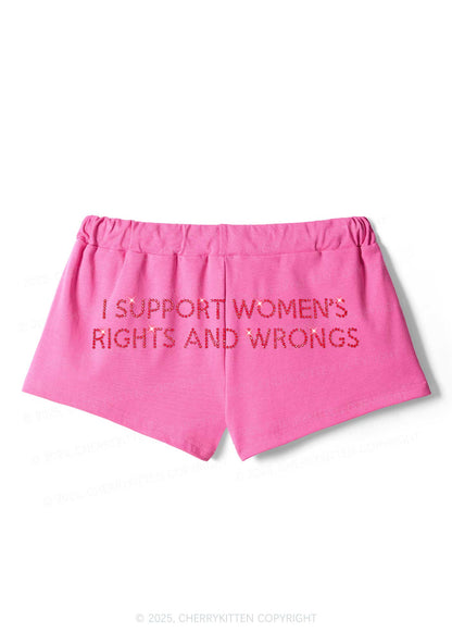 Rhinestone I Support Women Y2K Drawstring Mini Shorts Cherrykitten