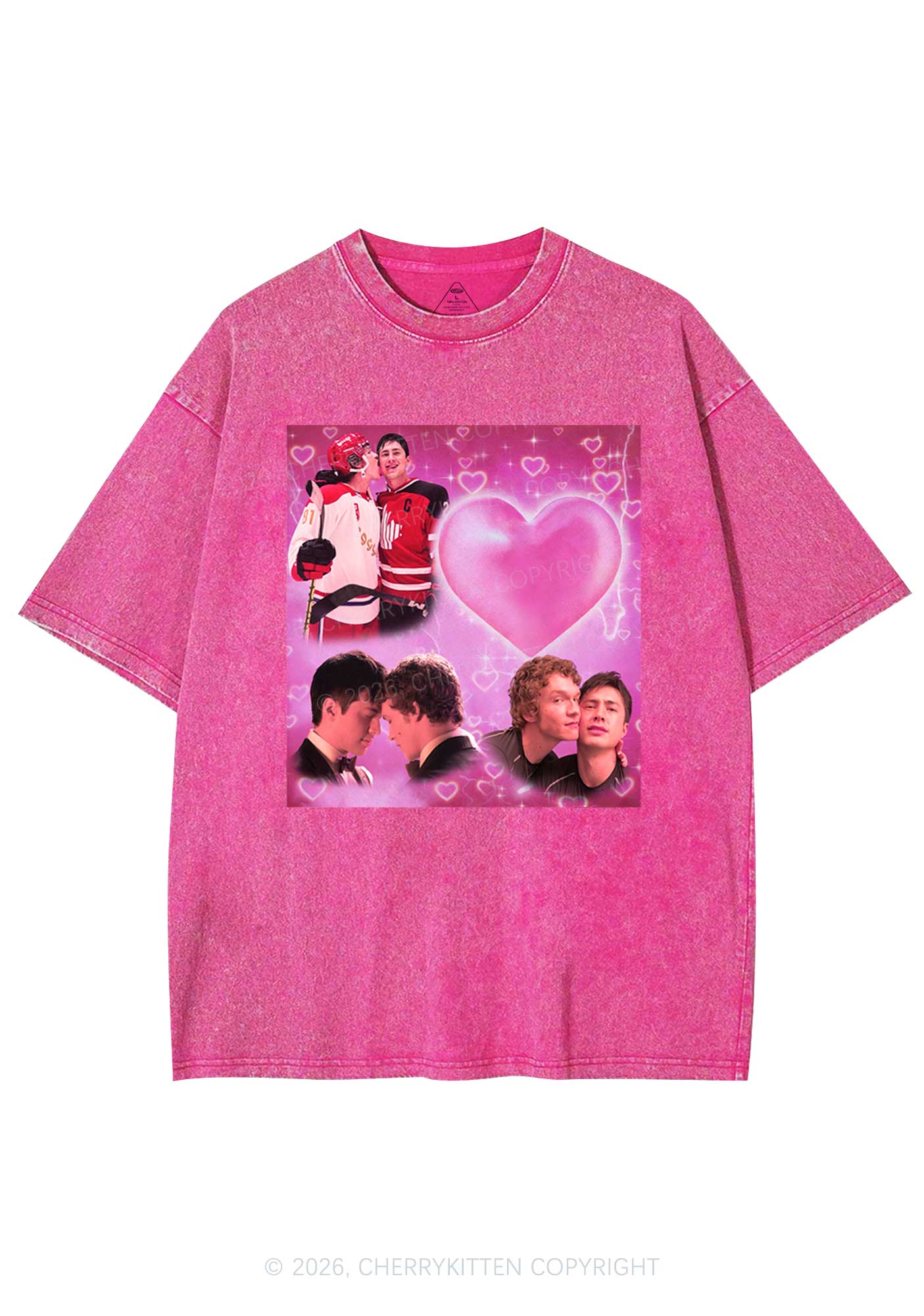 Pink Heart Portrait HR Y2K Shirts Washed Tee Cherrykitten