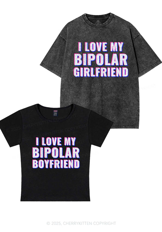 l Love My Bipolar GF BF Y2K Valentine's Day Couple Shirt Cherrykitten