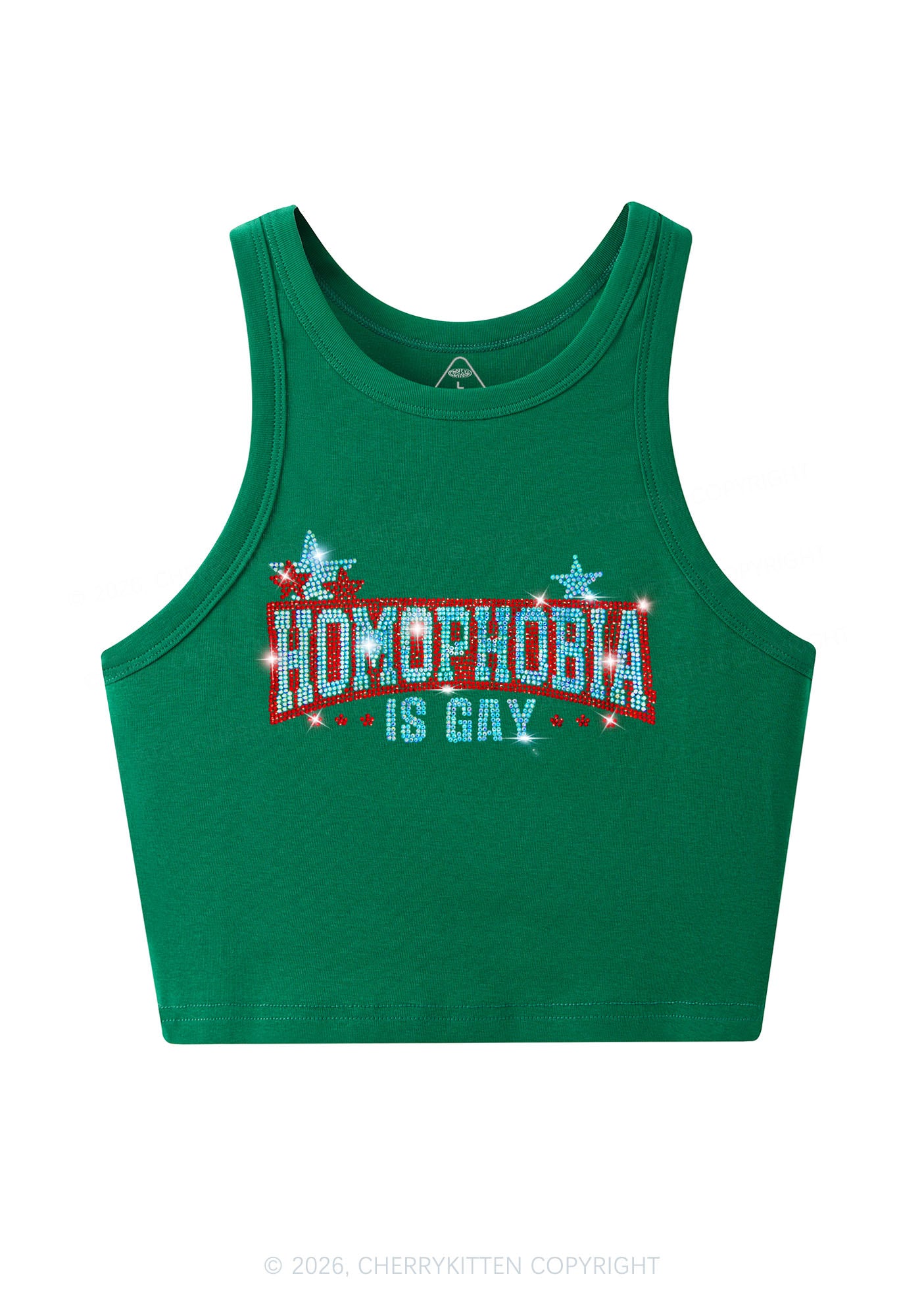 Rhinestone Homophobia Is Gay Pride Y2K Crop Tank Top Cherrykitten