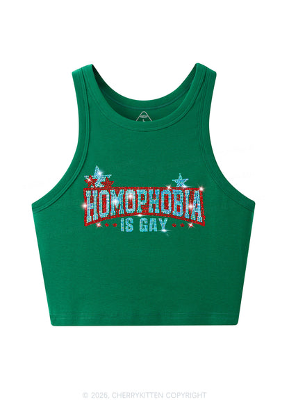Rhinestone Homophobia Is Gay Pride Y2K Crop Tank Top Cherrykitten