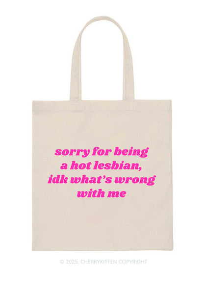 Sorry For Being Hot Lesbian Pride Y2K Canvas Tote Bag Cherrykitten