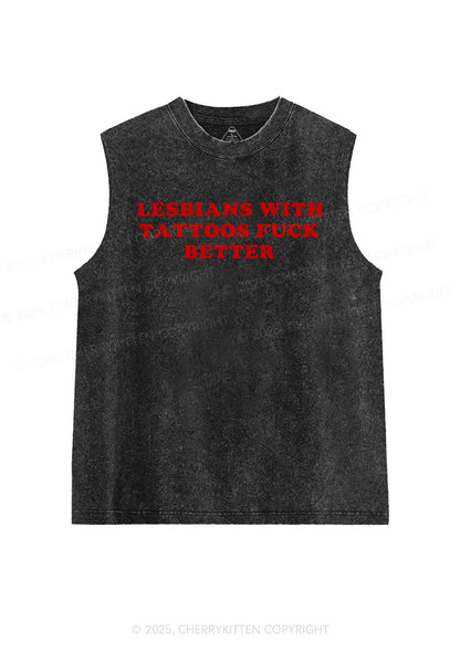 Lesbians With Tattoos Pride Y2K Washed Muscle Tank Cherrykitten