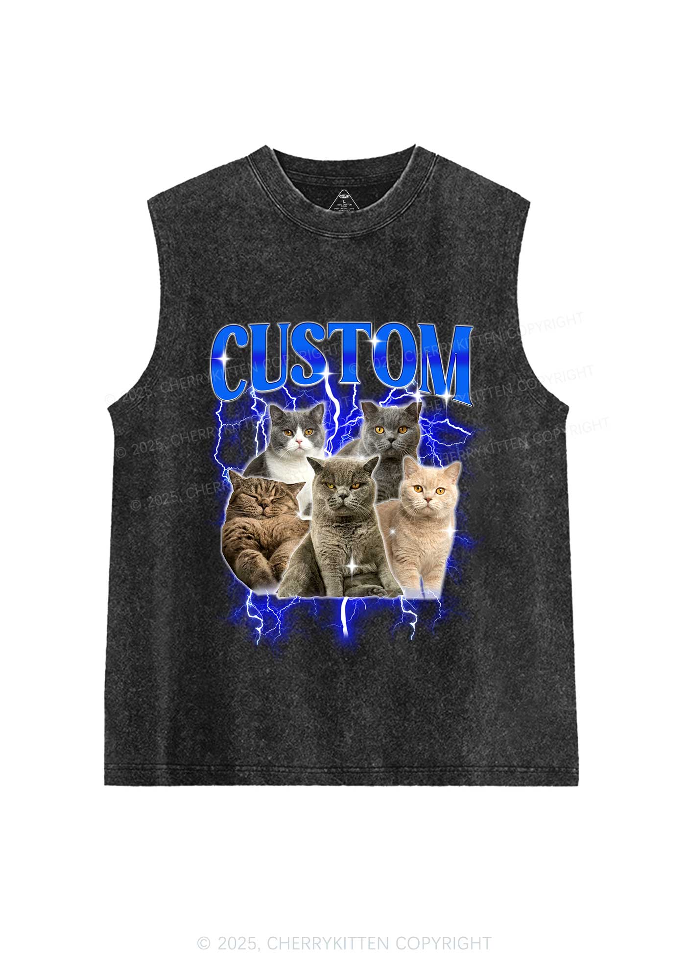Custom Collage Pet Photo Y2K Washed Muscle Tank Cherrykitten