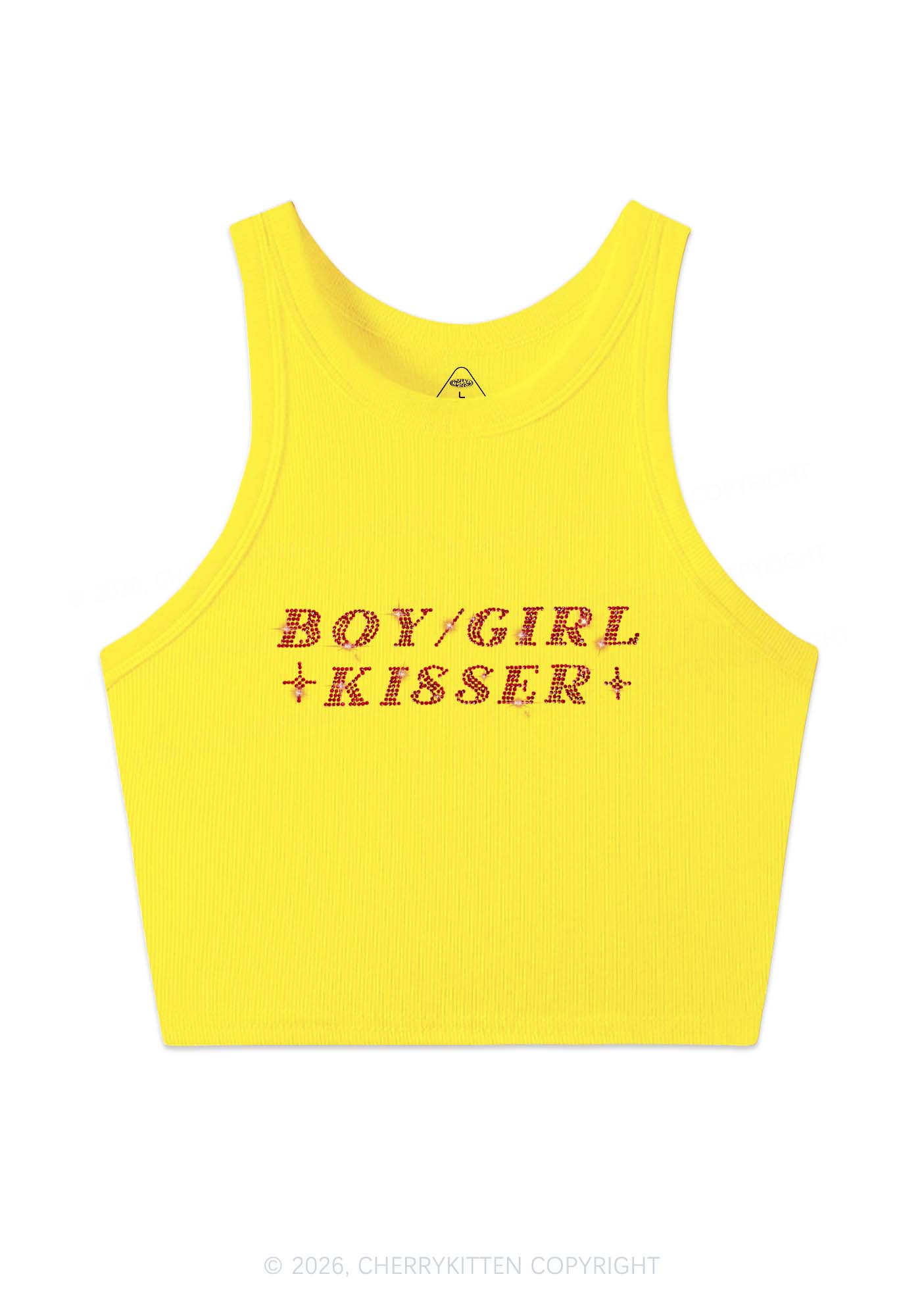 Rhinestone Boy Girl Kisser Pride Y2K Crop Tank Top Cherrykitten