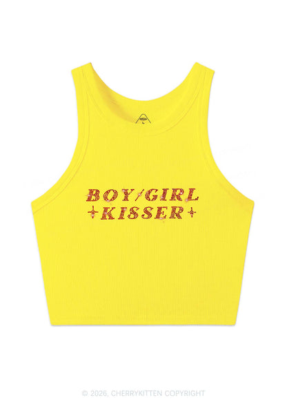 Rhinestone Boy Girl Kisser Pride Y2K Crop Tank Top Cherrykitten