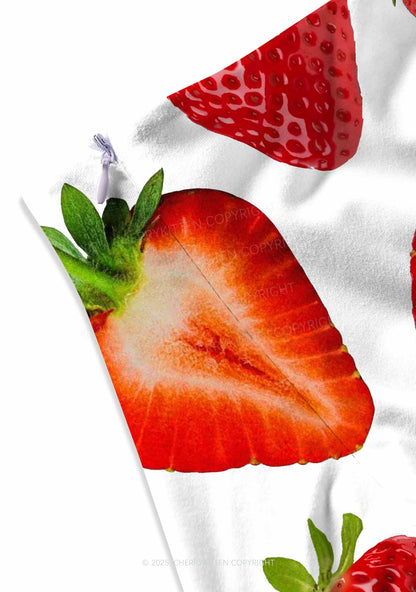 White Strawberry Y2K Print Mini Skirt Cherrykitten