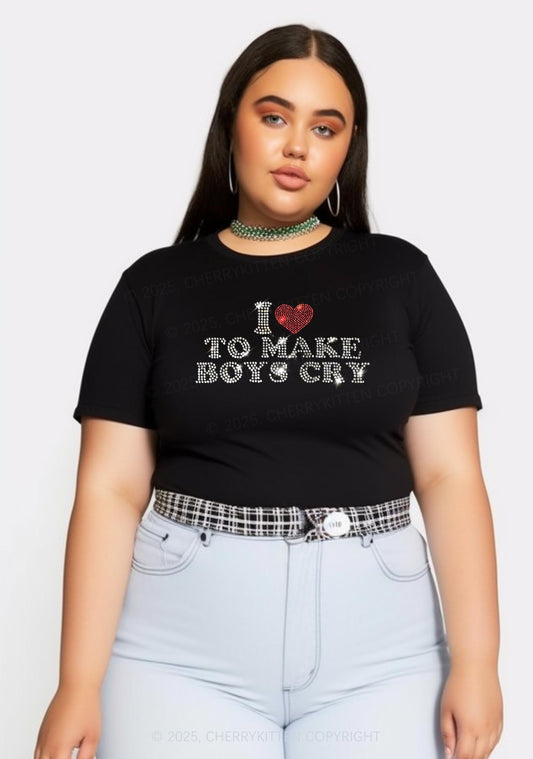 Curvy Rhinestone Love To Make Boys Cry Y2K Baby Tee Cherrykitten