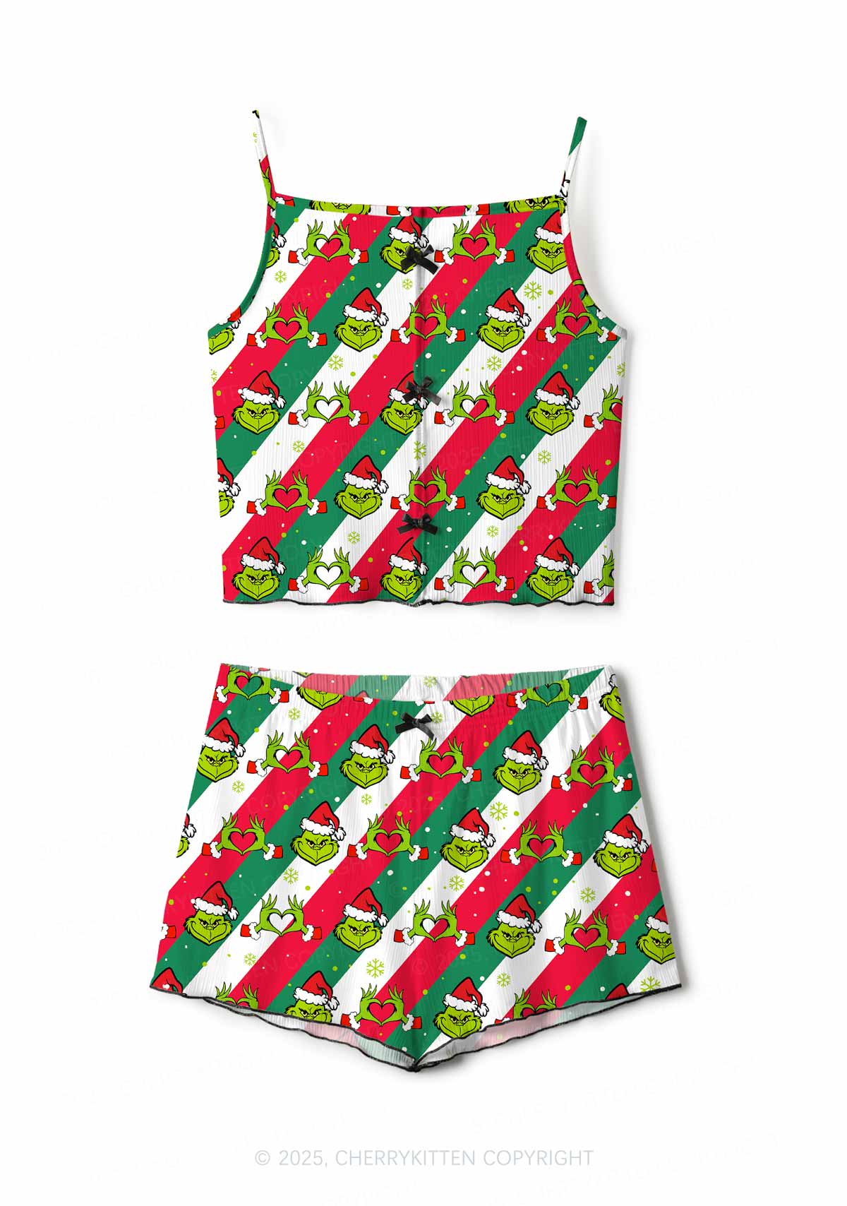 Christmas Red Whoville Heart Hands Y2K Print Cami Shorts Pajama Set Cherrykitten