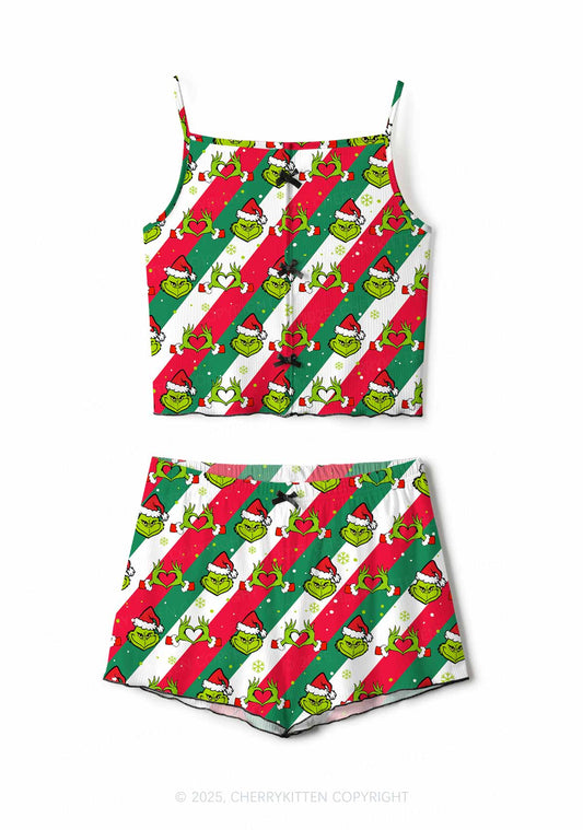 Christmas Red Whoville Heart Hands Y2K Print Cami Shorts Pajama Set Cherrykitten