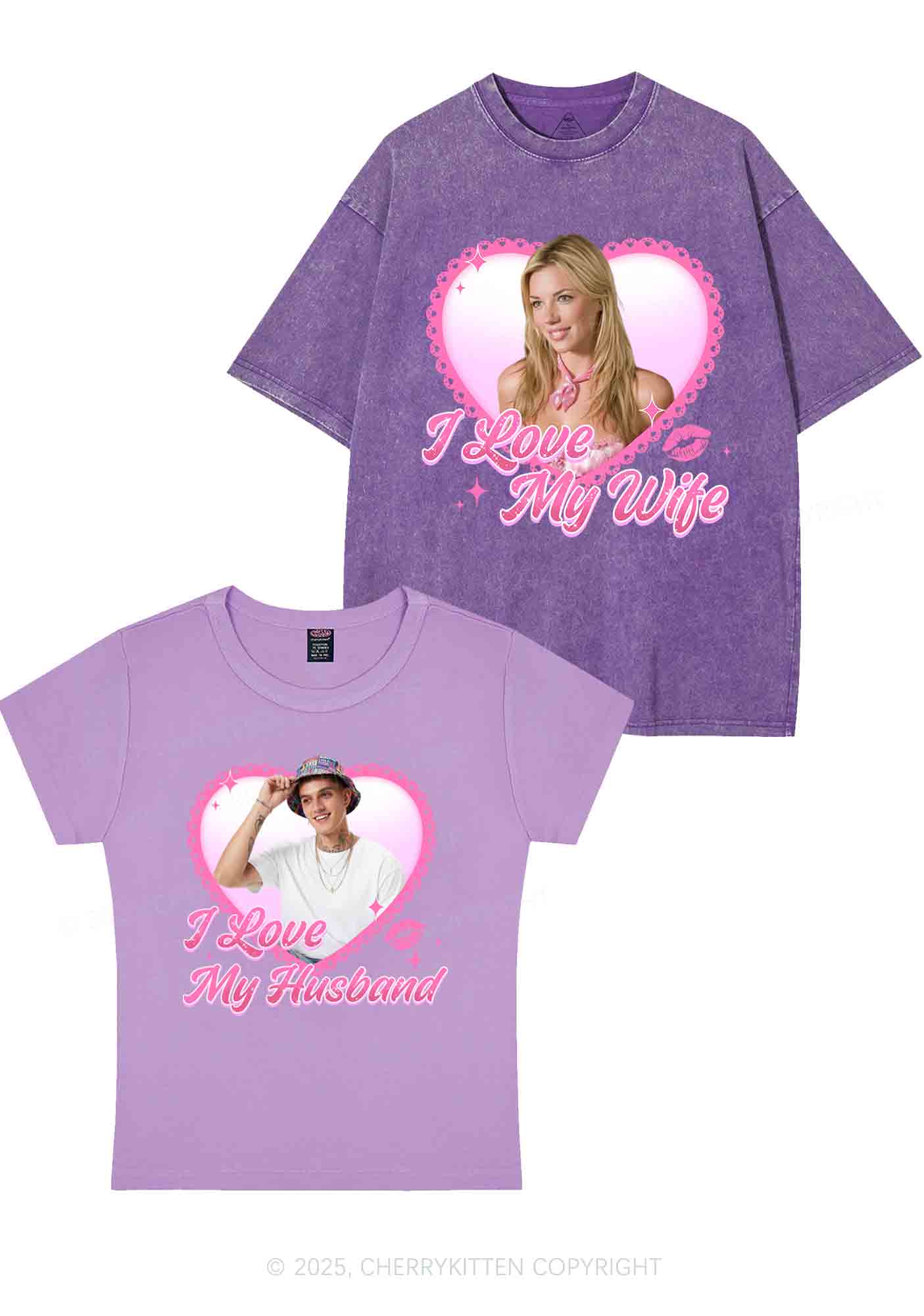 Custom Love My Wife Photo Y2K Valentine's Day Couple Shirt Cherrykitten